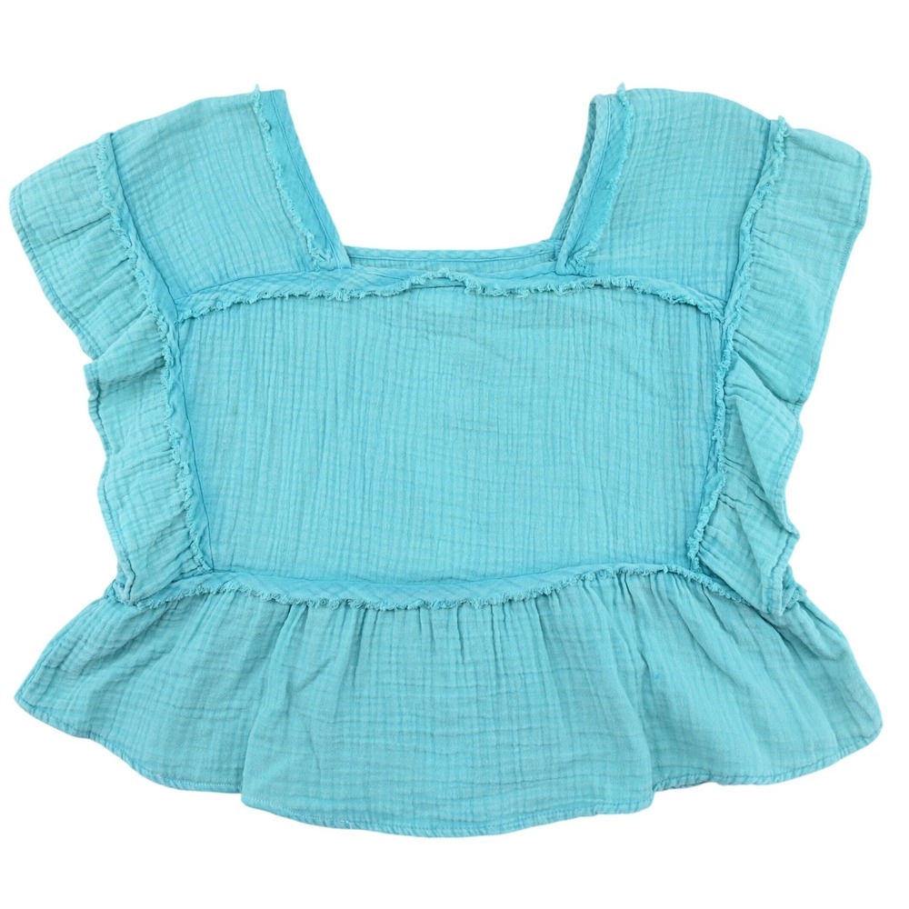 100% Cotton NWT C&C California Turquoise Gauze Boho Ruffle Peplum Blouse SZ M - Picture 5 of 11